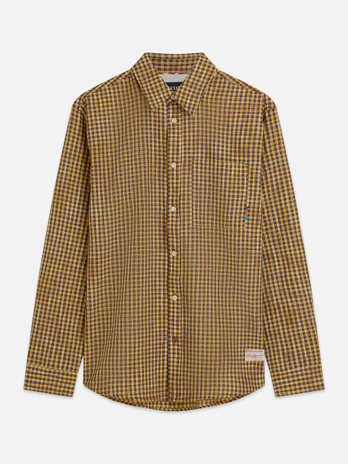 Chemise coupe décontractée micro-carreaux en seersucker