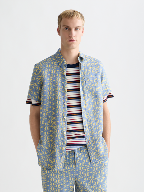Chemise à manches courtes coupe droite en lin imprimé