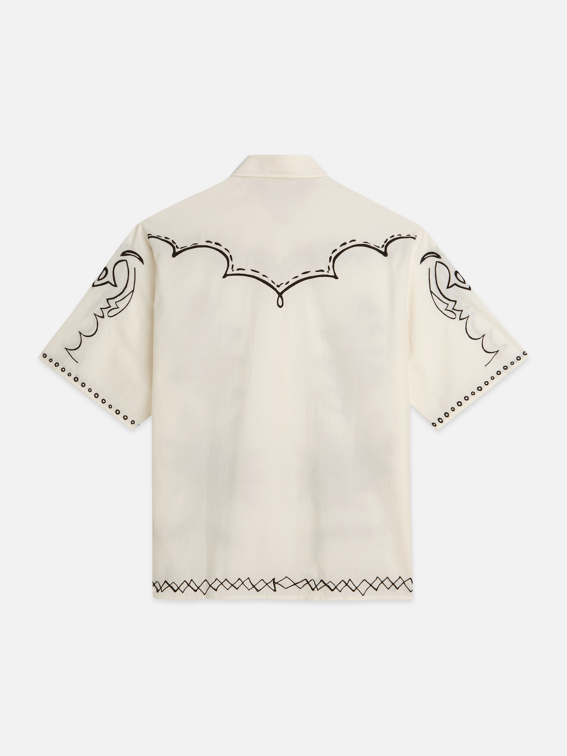 Embroidered Seersucker Relaxed-Fit Short-Sleeved Shirt