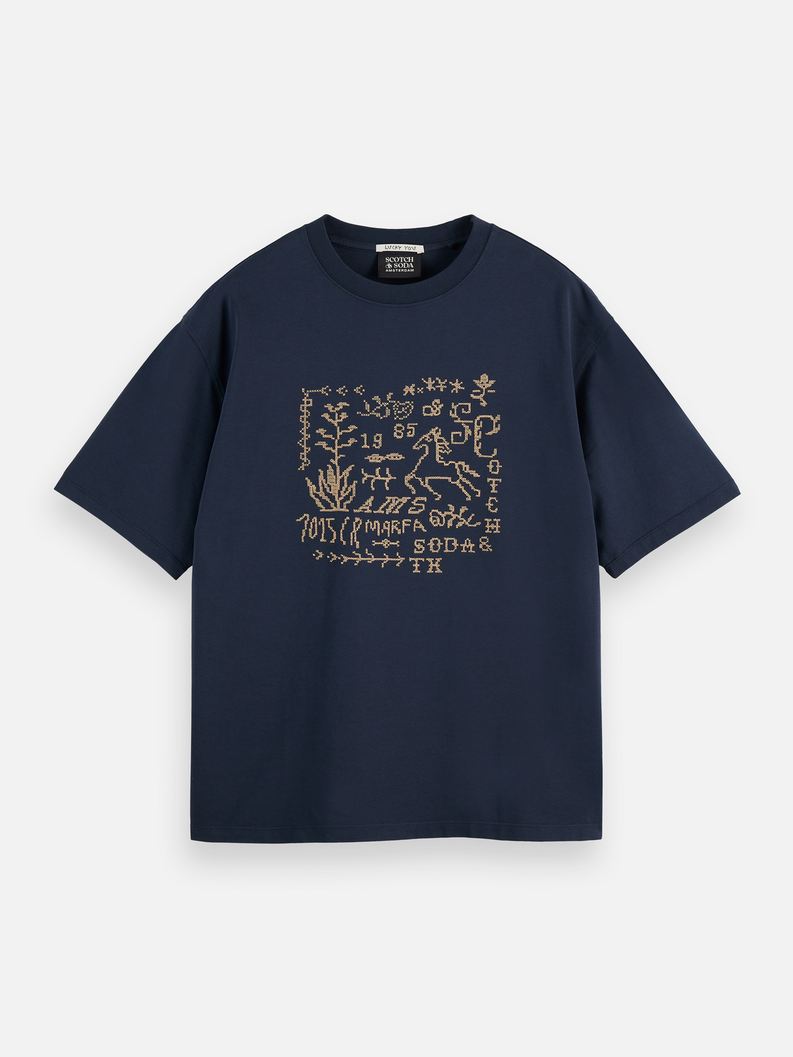 Cross-Stitched Front Artwork Loose-Fit T-Shirt