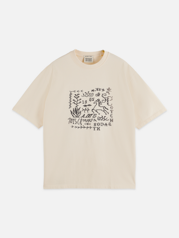 Cross-Stitched Front Artwork Loose-Fit T-Shirt