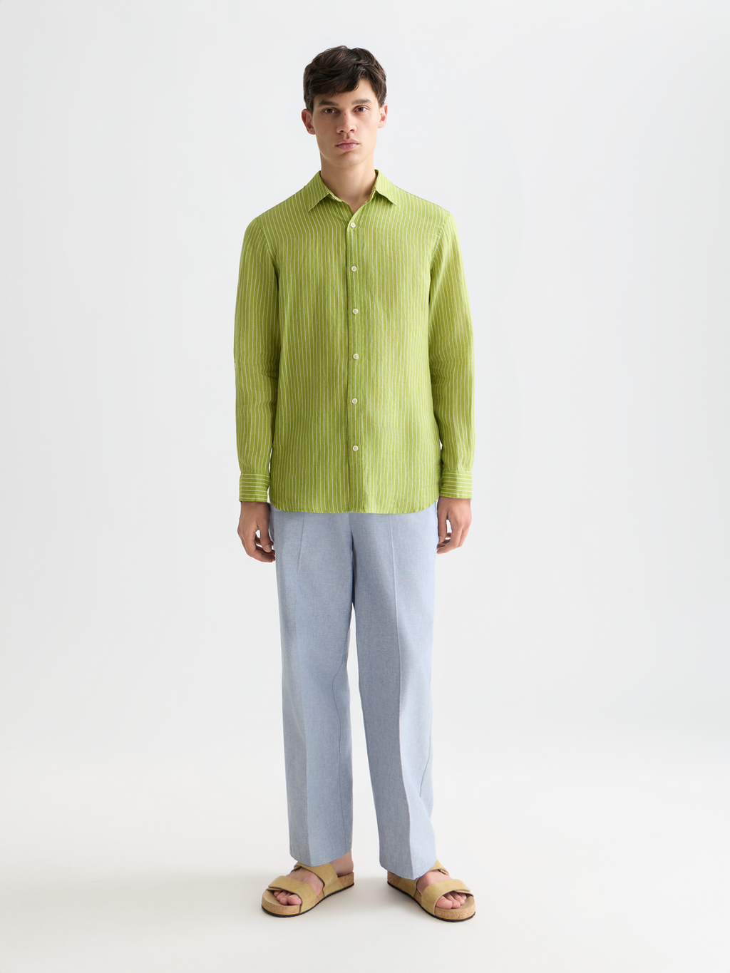 Gestreiftes Regular-Fit-Leinenhemd