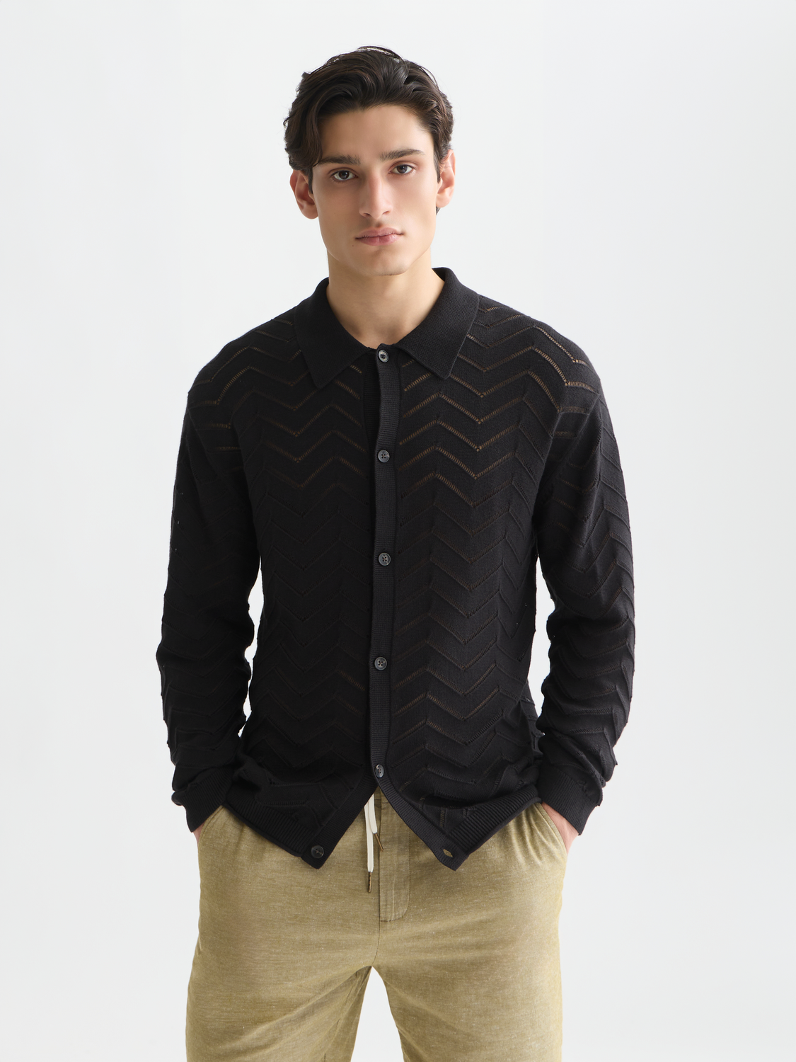 Pointelle Dropped Shoulder Cardigan
