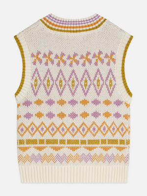 Girls’ Cotton-Wool Blend Fair Isle Knit Vest