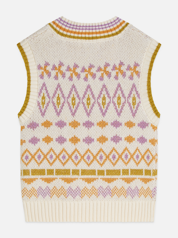 Girls’ Cotton-Wool Blend Fair Isle Knit Vest