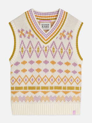 Girls’ Cotton-Wool Blend Fair Isle Knit Vest
