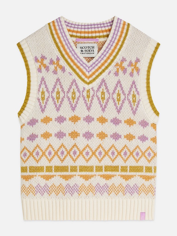 Girls’ Cotton-Wool Blend Fair Isle Knit Vest