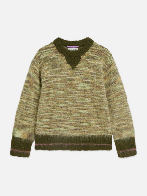 Girls’ Hairy Wool-Blend Melange Relaxed Pullover