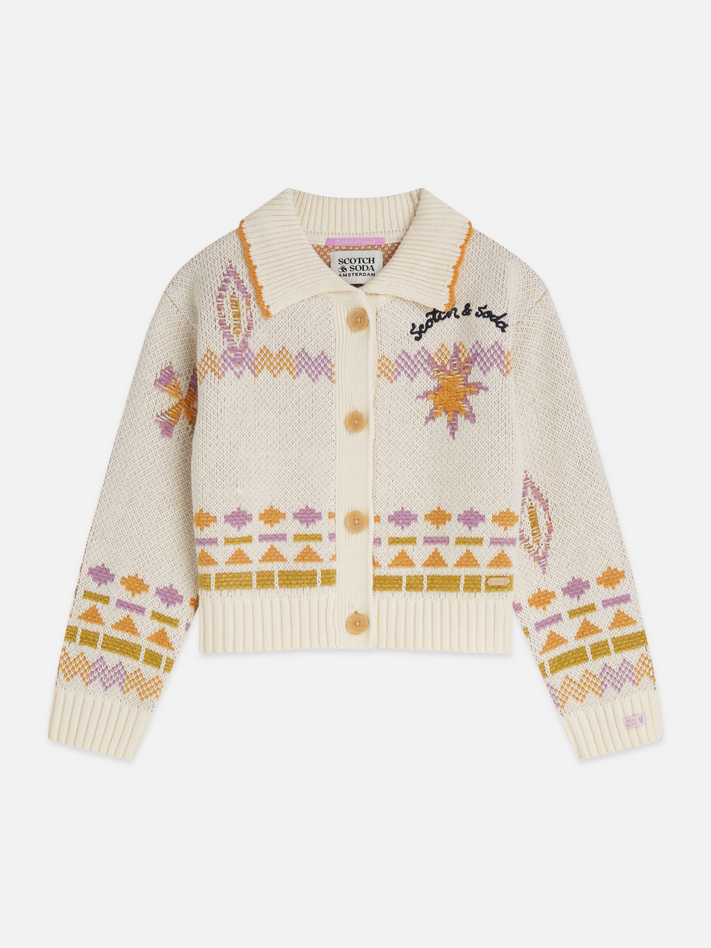 Girls Cotton-Wool Blend Fair Isle Knit Cardigan