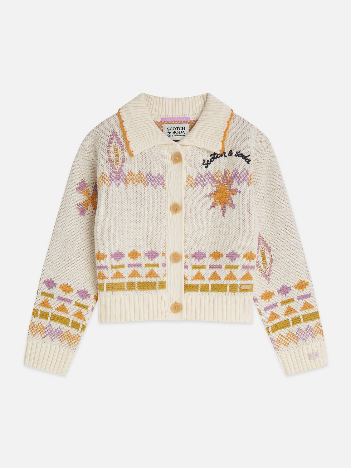 Girls Cotton-Wool Blend Fair Isle Knit Cardigan