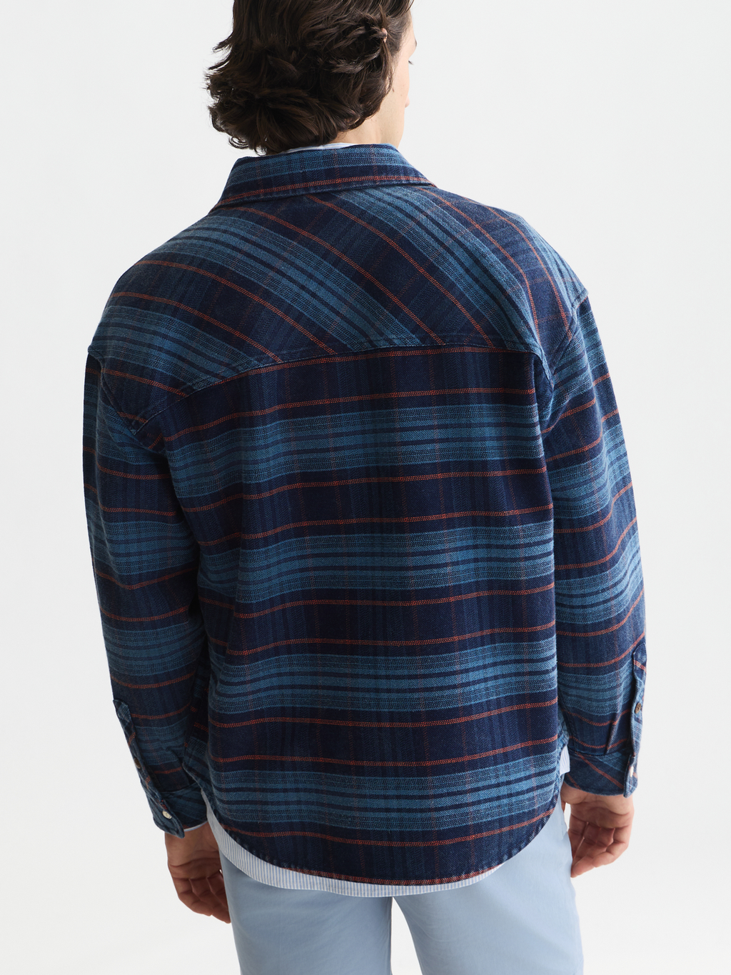 Checked Denim Loose-Fit Washed Overshirt