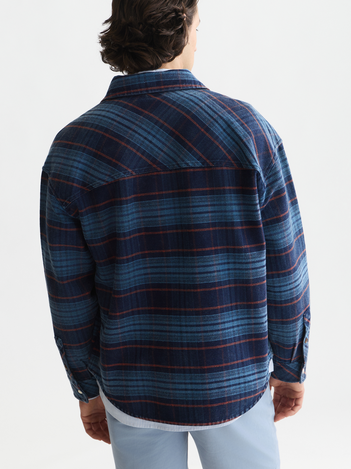 Checked Denim Loose-Fit Washed Overshirt