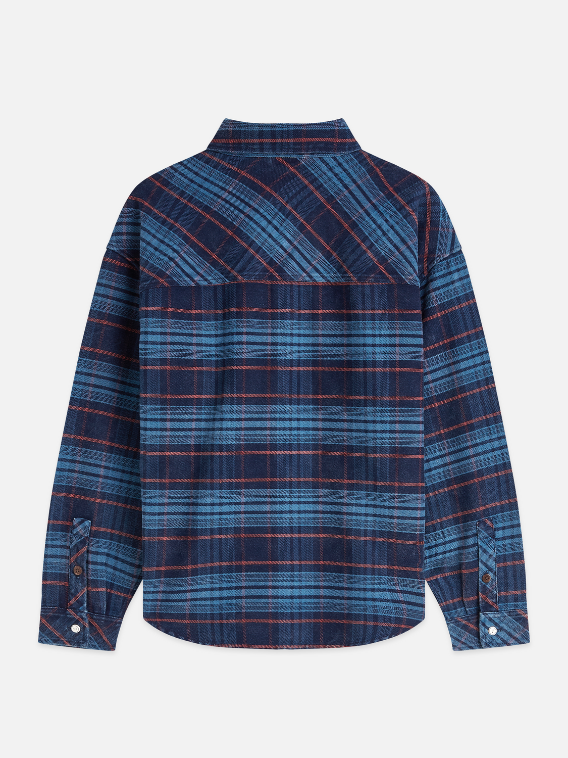 Checked Denim Loose-Fit Washed Overshirt