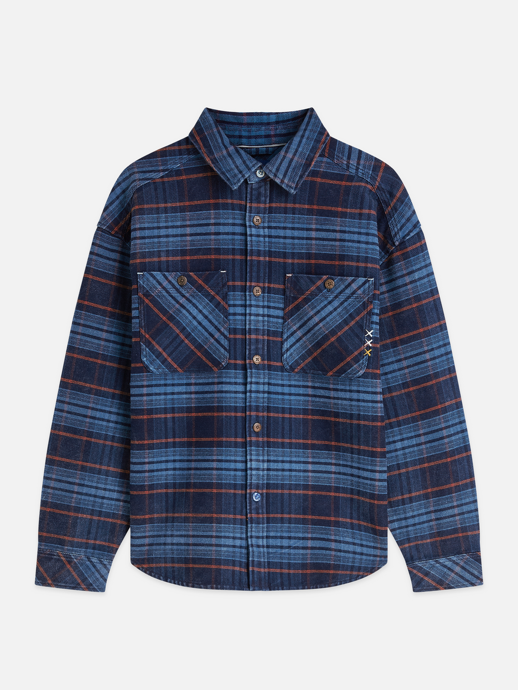 Checked Denim Loose-Fit Washed Overshirt