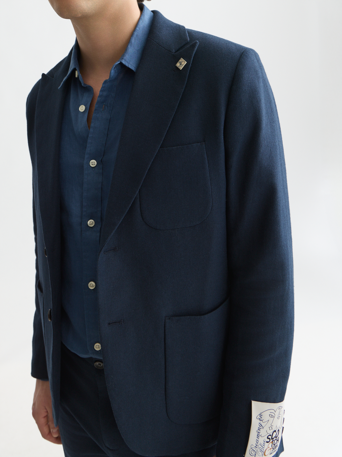 Pierce Unconstructed Linen Blend Peak Lapel Blazer