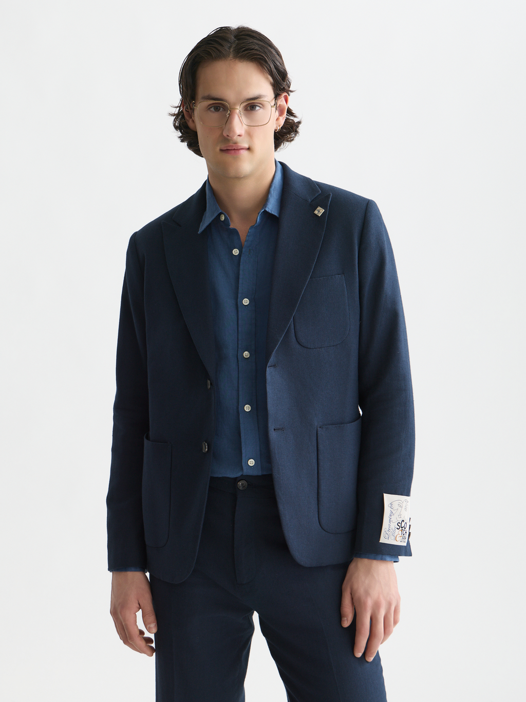Pierce Unconstructed Linen Blend Peak Lapel Blazer