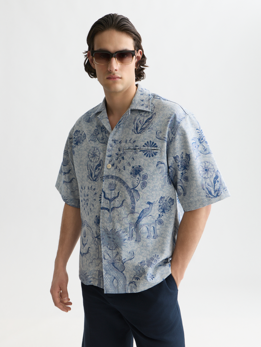 Scotch & Soda x Royal Delft Loose Short-Sleeved Jacquard Shirt