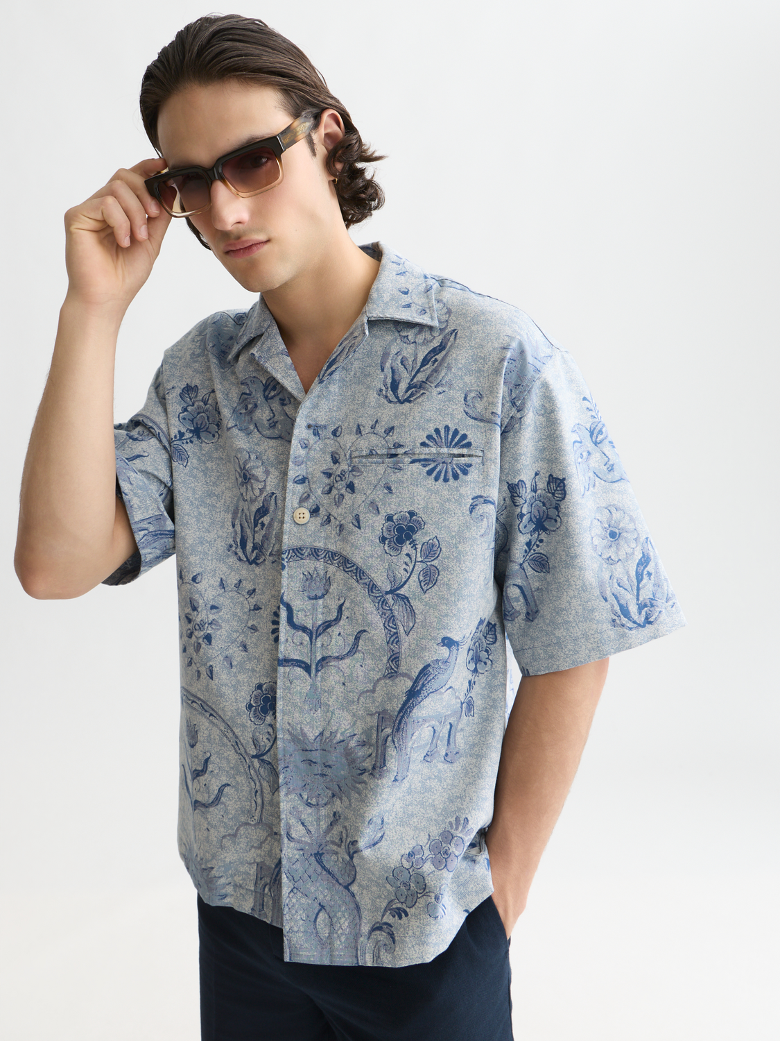 Scotch & Soda x Royal Delft Loose Short-Sleeved Jacquard Shirt