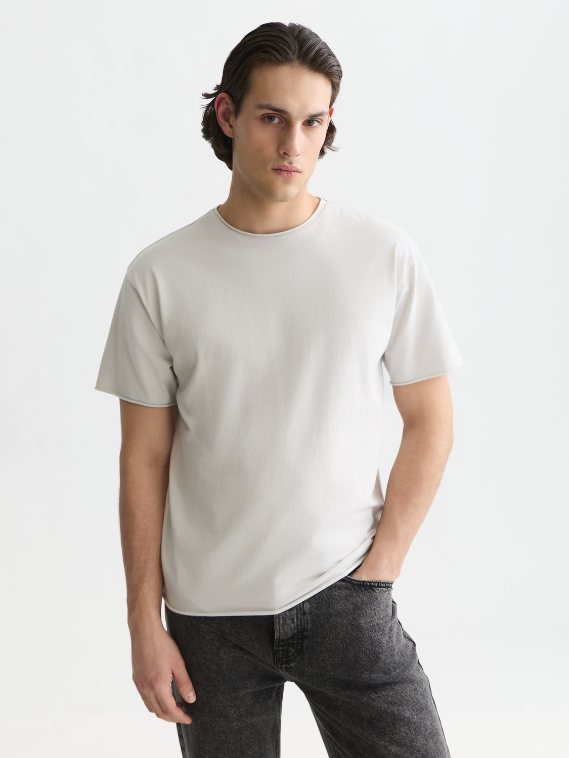 Essentials Raw-Edged Garment-Dyed Relaxed-Fit T-Shirt
