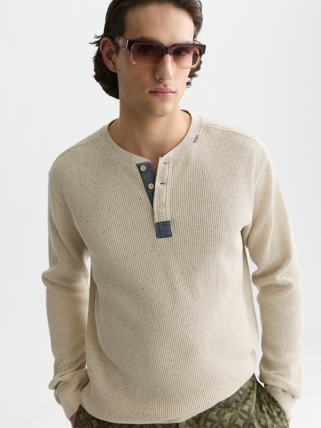Henley Melange Regular-Fit Long-Sleeved T-Shirt