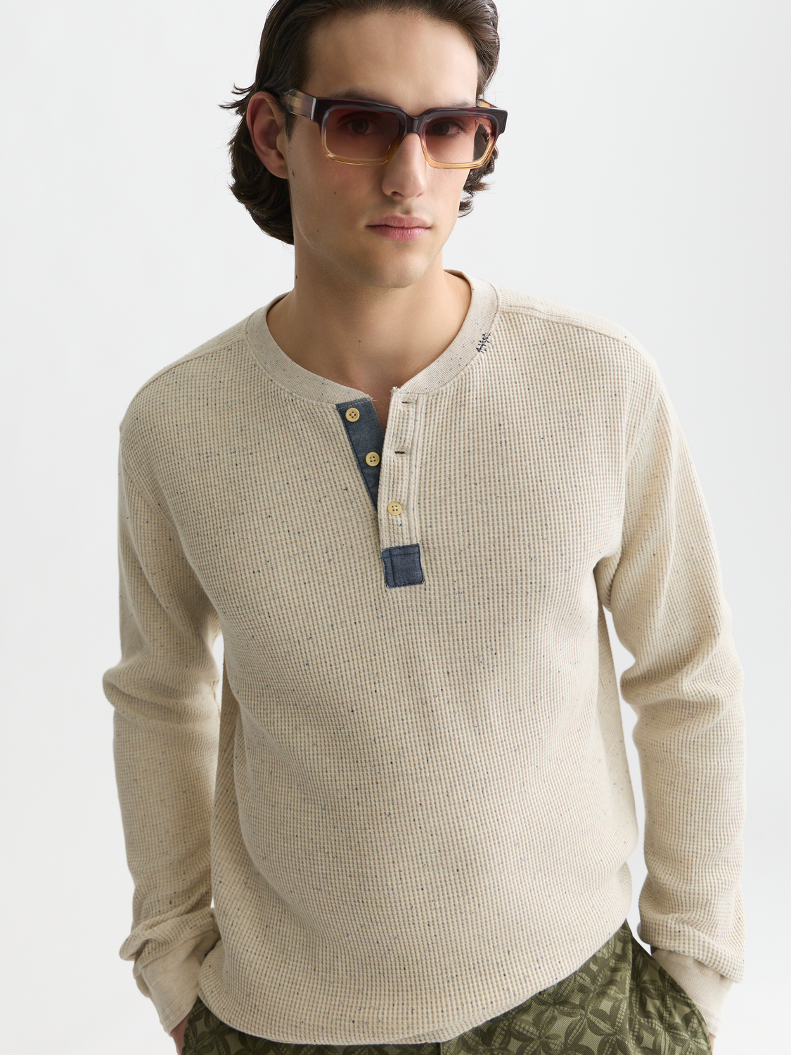 Henley Melange Regular-Fit Long-Sleeved T-Shirt