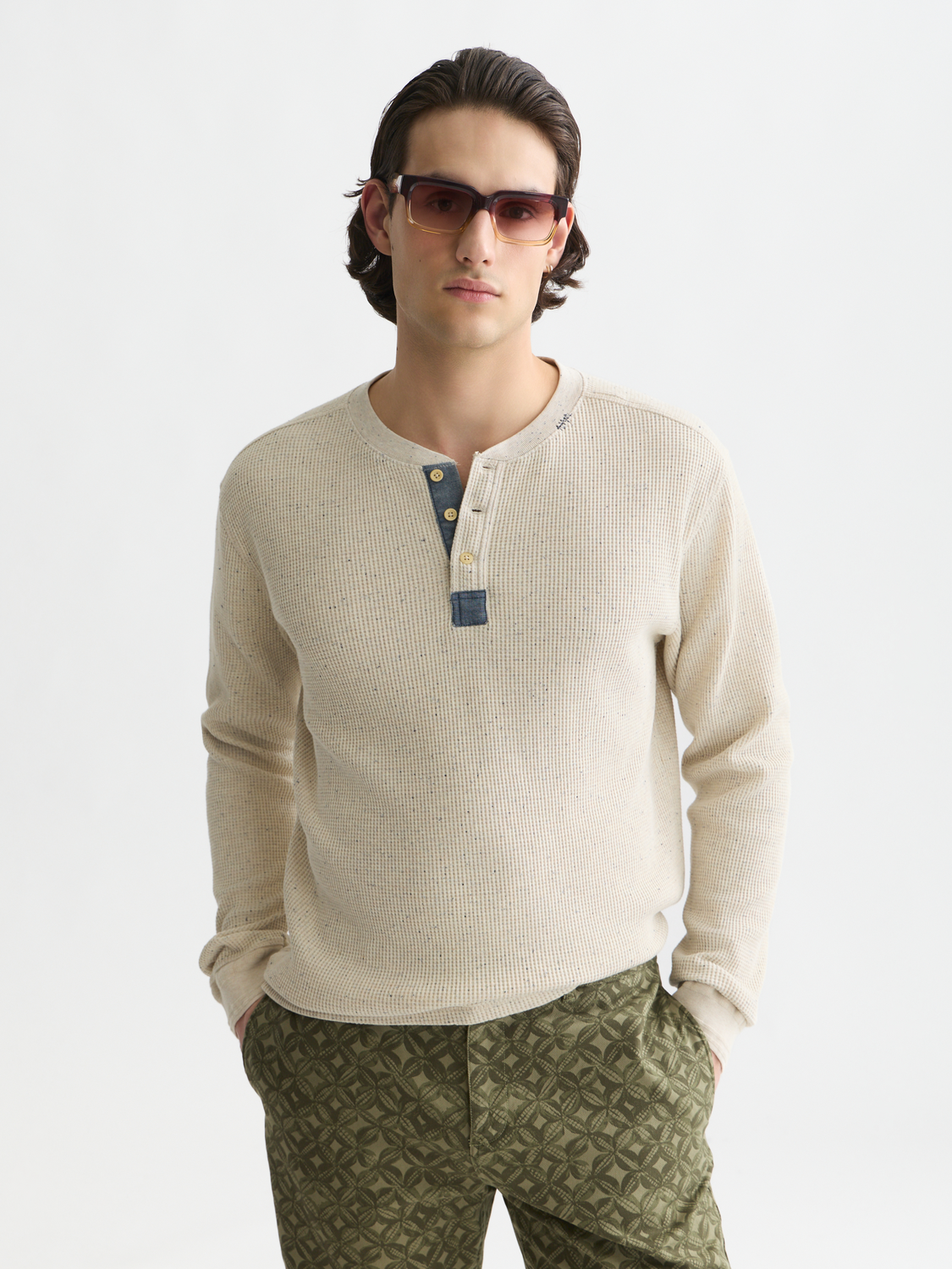 Henley Melange Regular-Fit Long-Sleeved T-Shirt