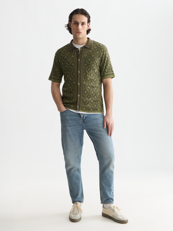 Jacquard-Strickhemd mit kurzen Ärmeln