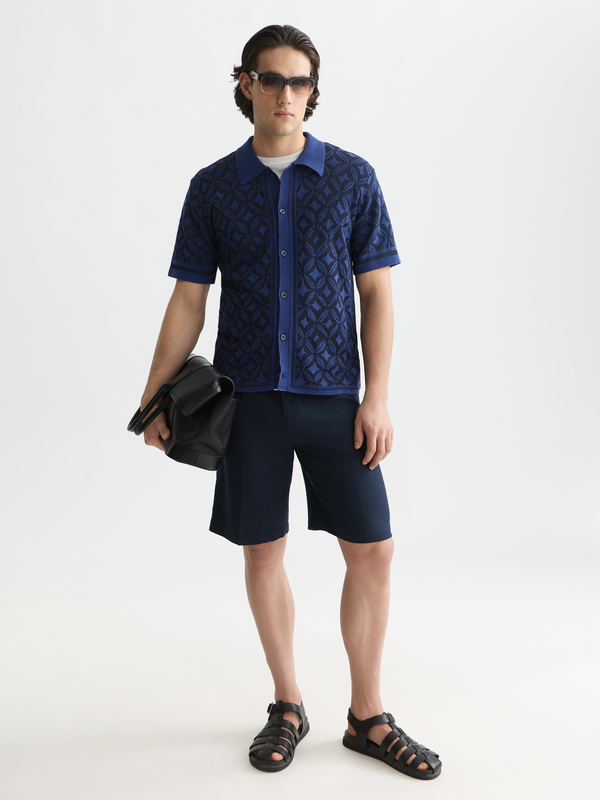 Jacquard Knitted Short-Sleeved Shirt