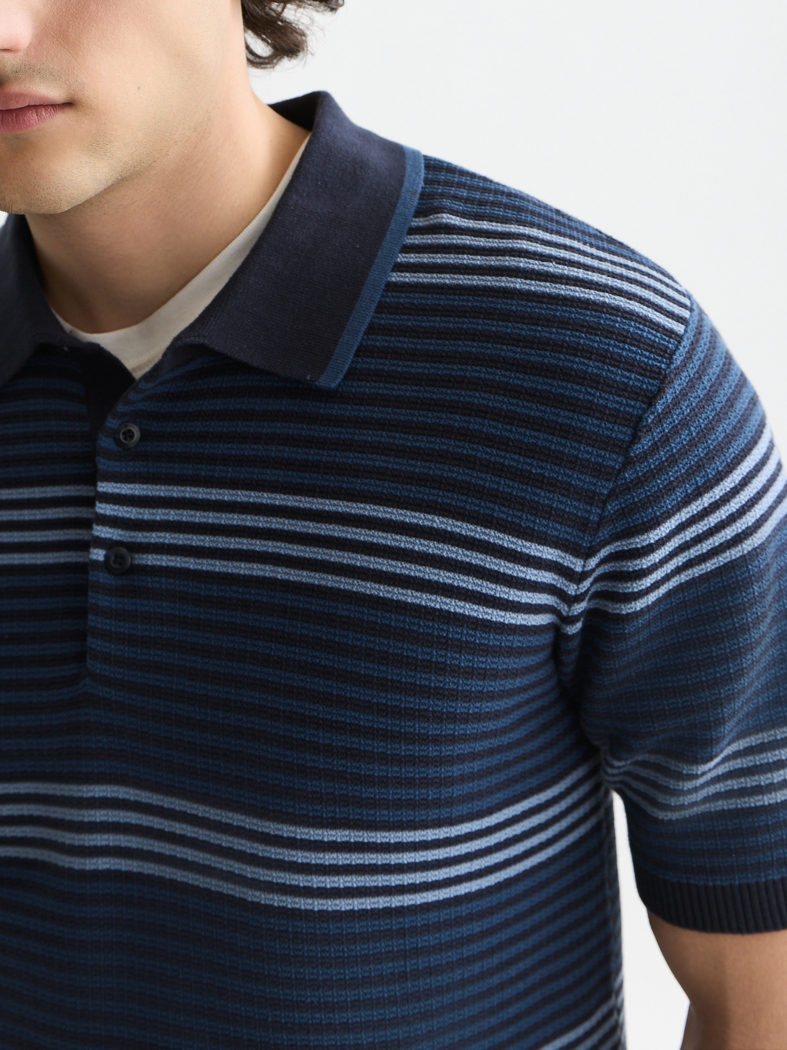 Striped Structured Knitted Regular-Fit Polo