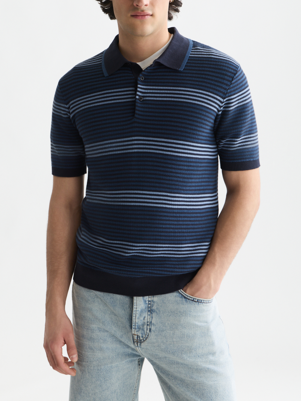 Striped Structured Knitted Regular-Fit Polo
