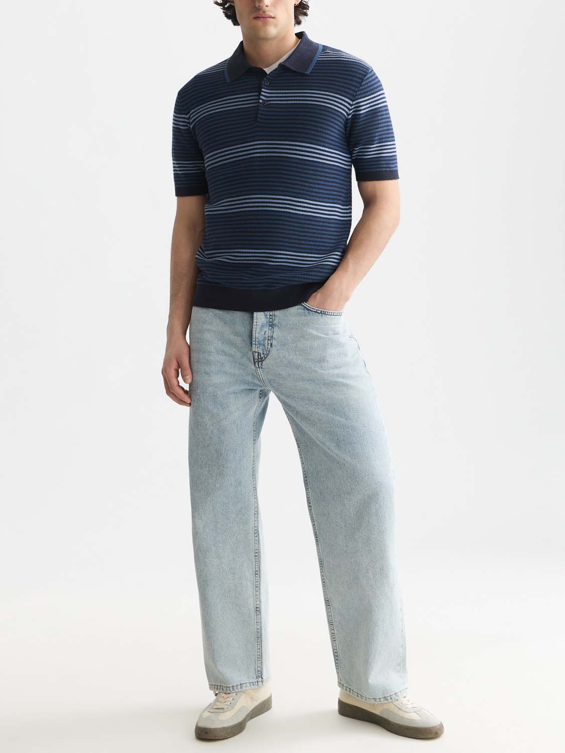 Striped Structured Knitted Regular-Fit Polo