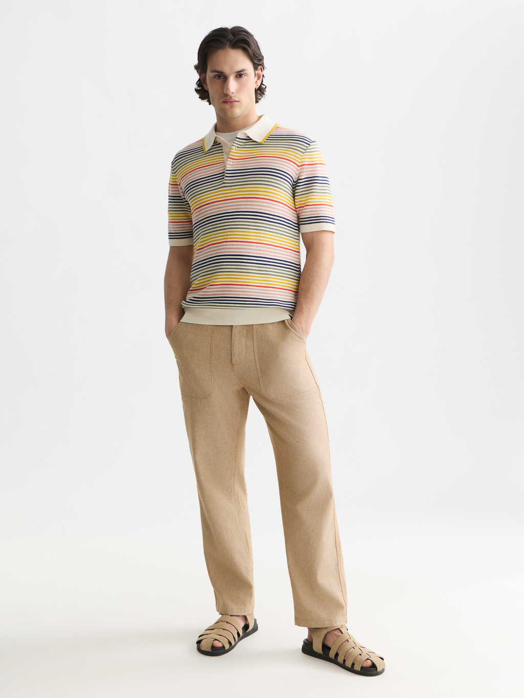Striped Structured Knitted Regular-Fit Polo