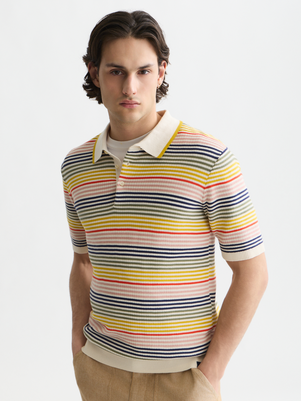 Striped Structured Knitted Regular-Fit Polo