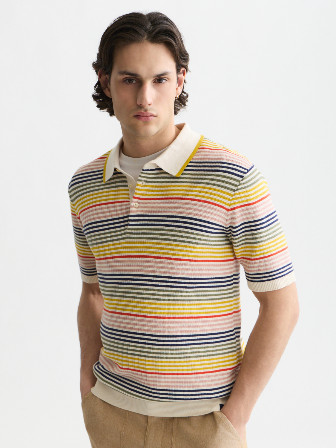 Striped Structured Knitted Regular-Fit Polo