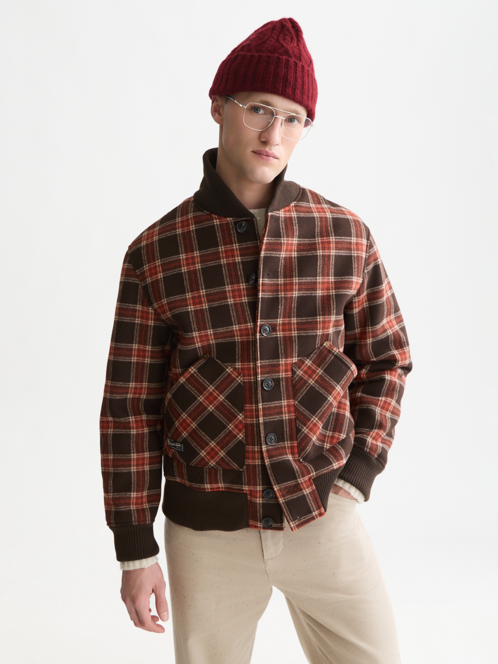 Rib Collar Plaid Jacket