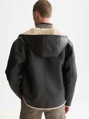 Leather Hooded Flight Jacket