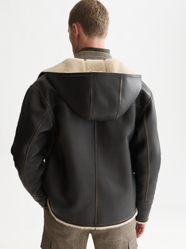 Leather Hooded Flight Jacket