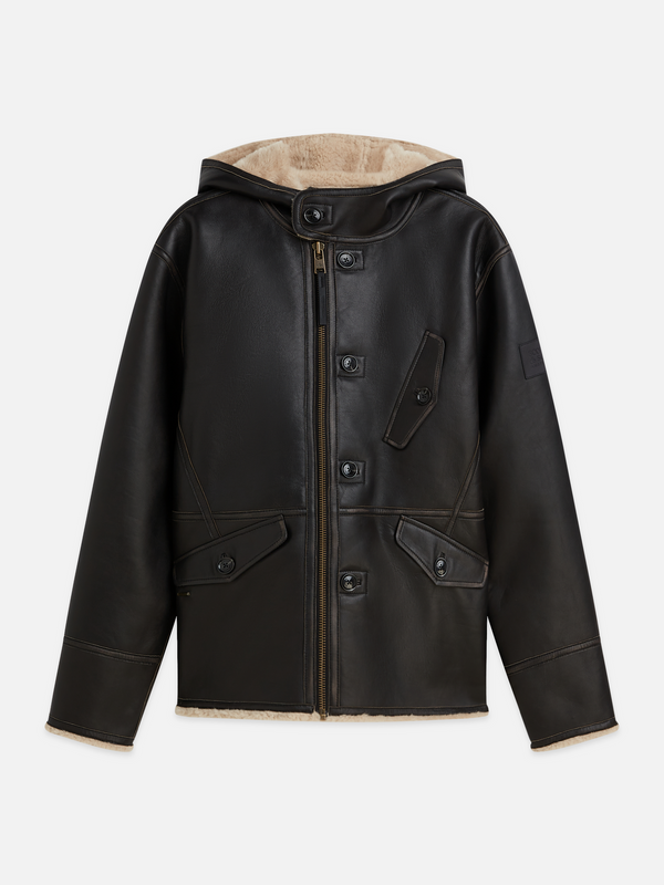 Leather Hooded Flight Jacket