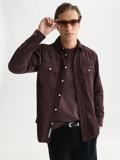Check Cotton Corduroy Relaxed Shirt