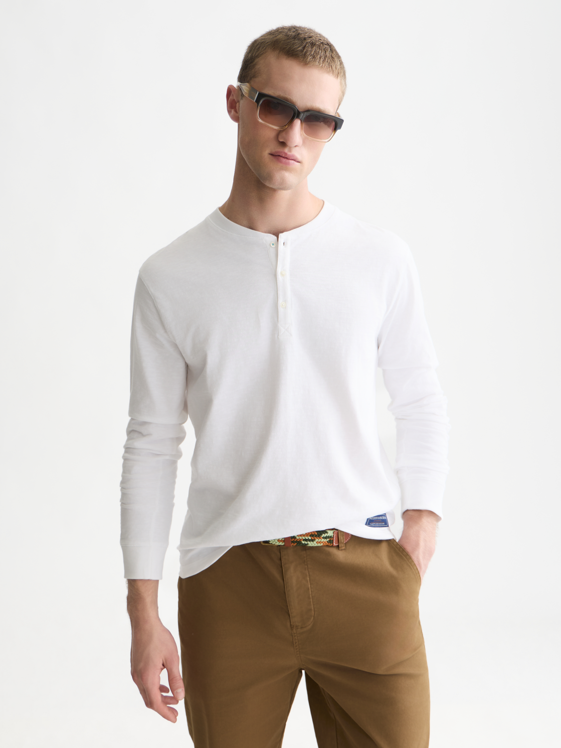 Henley Slub Regular-Fit Long Sleeved T-Shirt