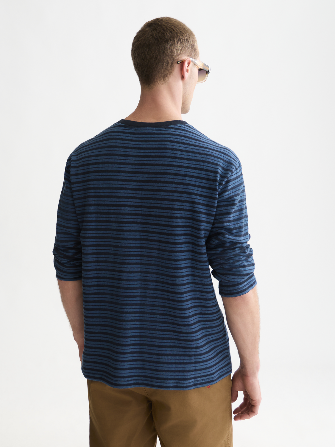 Textured Jacquard Striped Relaxed-Fit Long Sleeved T-Shirt