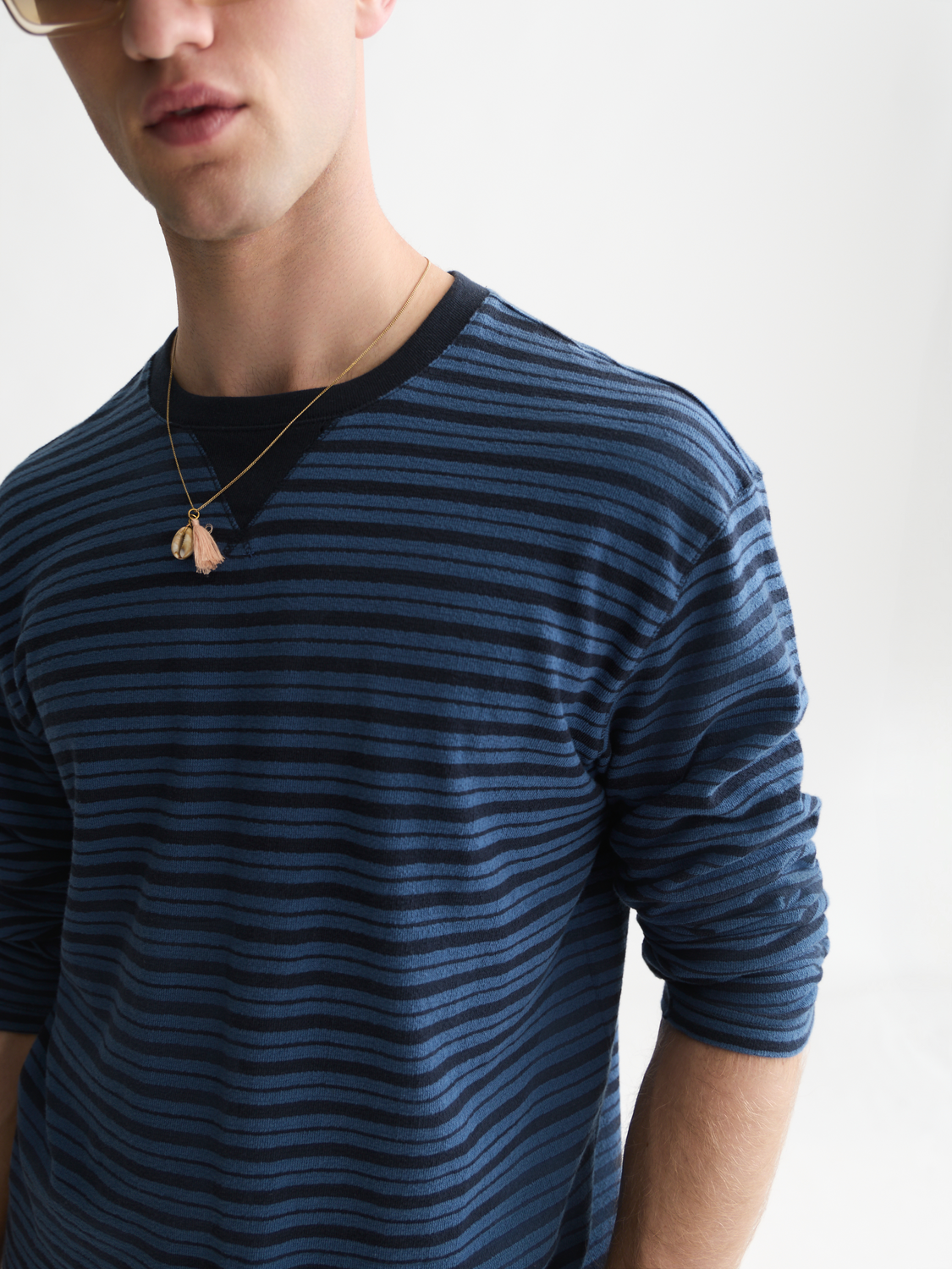 Textured Jacquard Striped Relaxed-Fit Long Sleeved T-Shirt