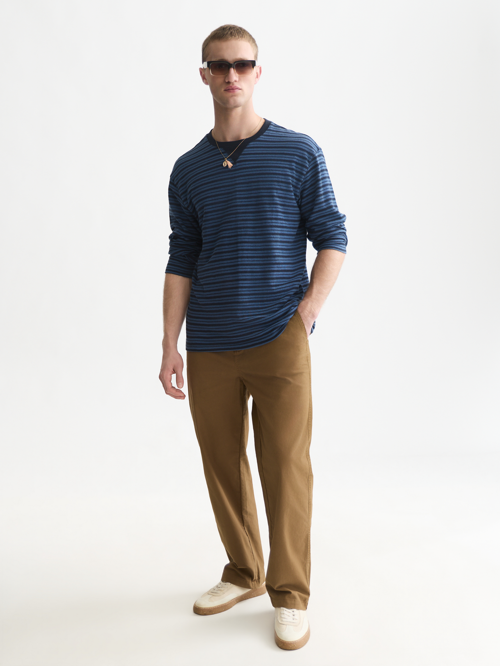 Textured Jacquard Striped Relaxed-Fit Long Sleeved T-Shirt