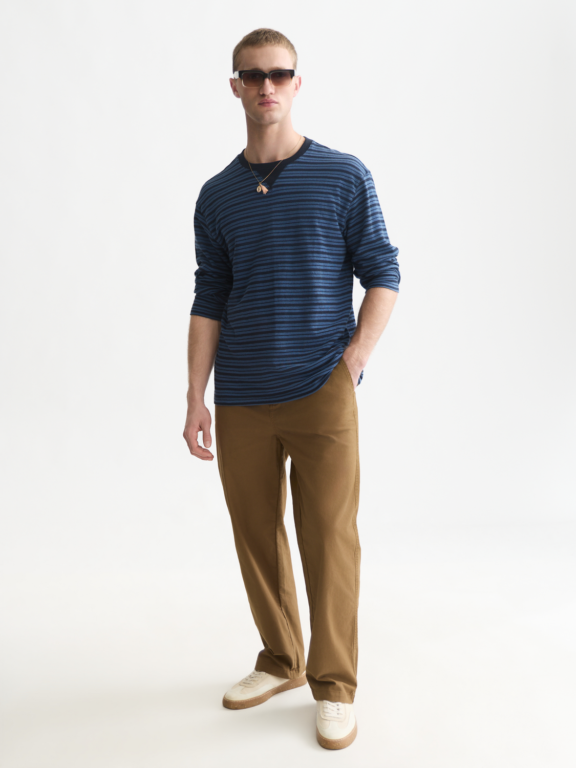 Textured Jacquard Striped Relaxed-Fit Long Sleeved T-Shirt