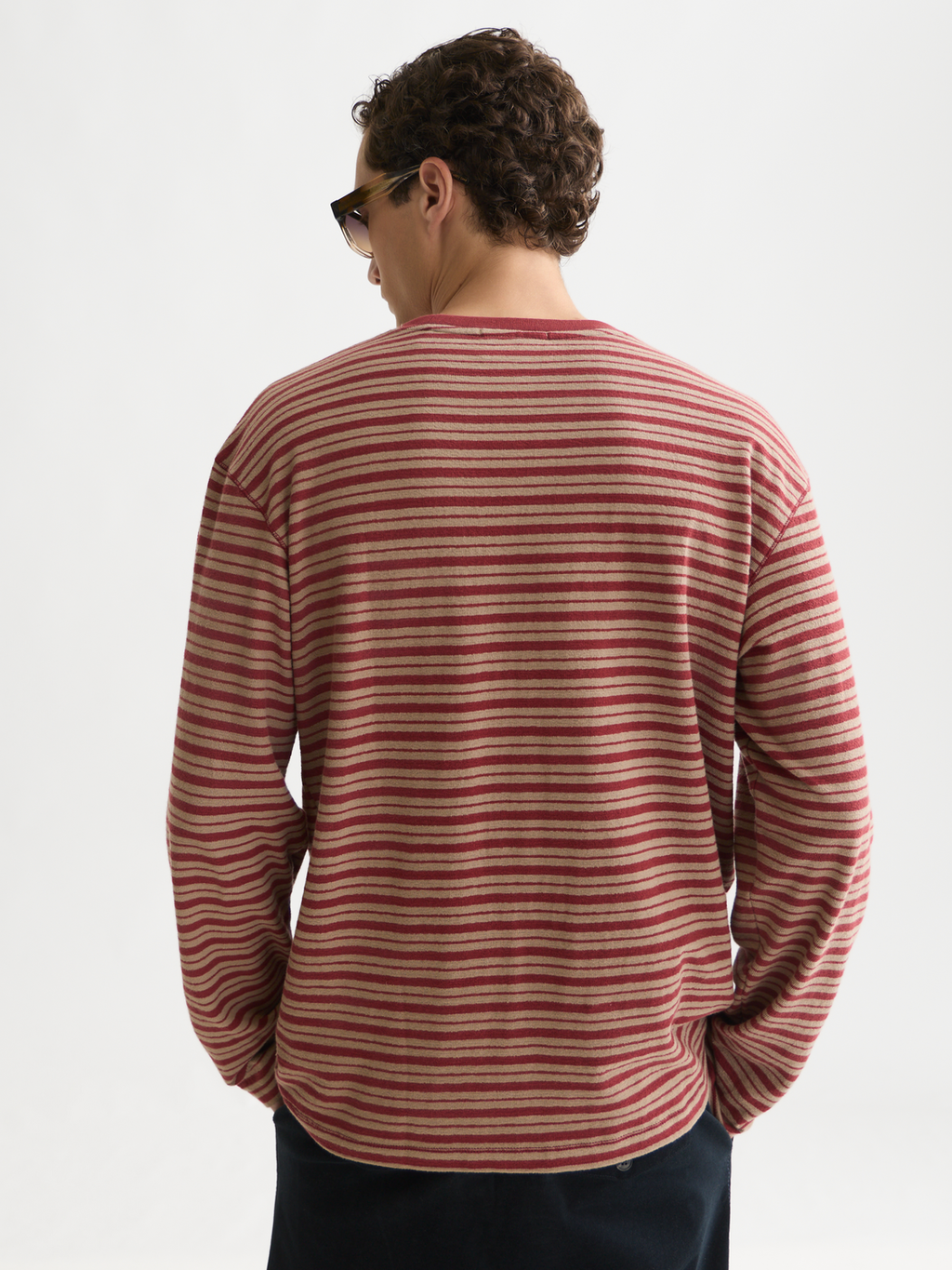 Textured Jacquard Striped Relaxed-Fit Long Sleeved T-Shirt