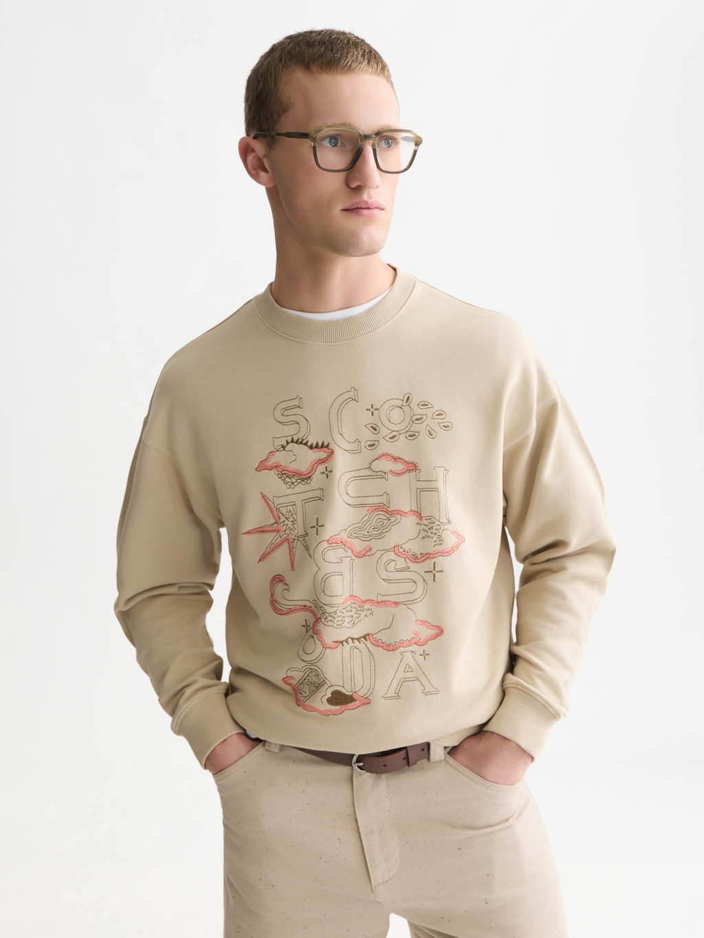 Front embroidered artwork relaxed-fit sweatshirt