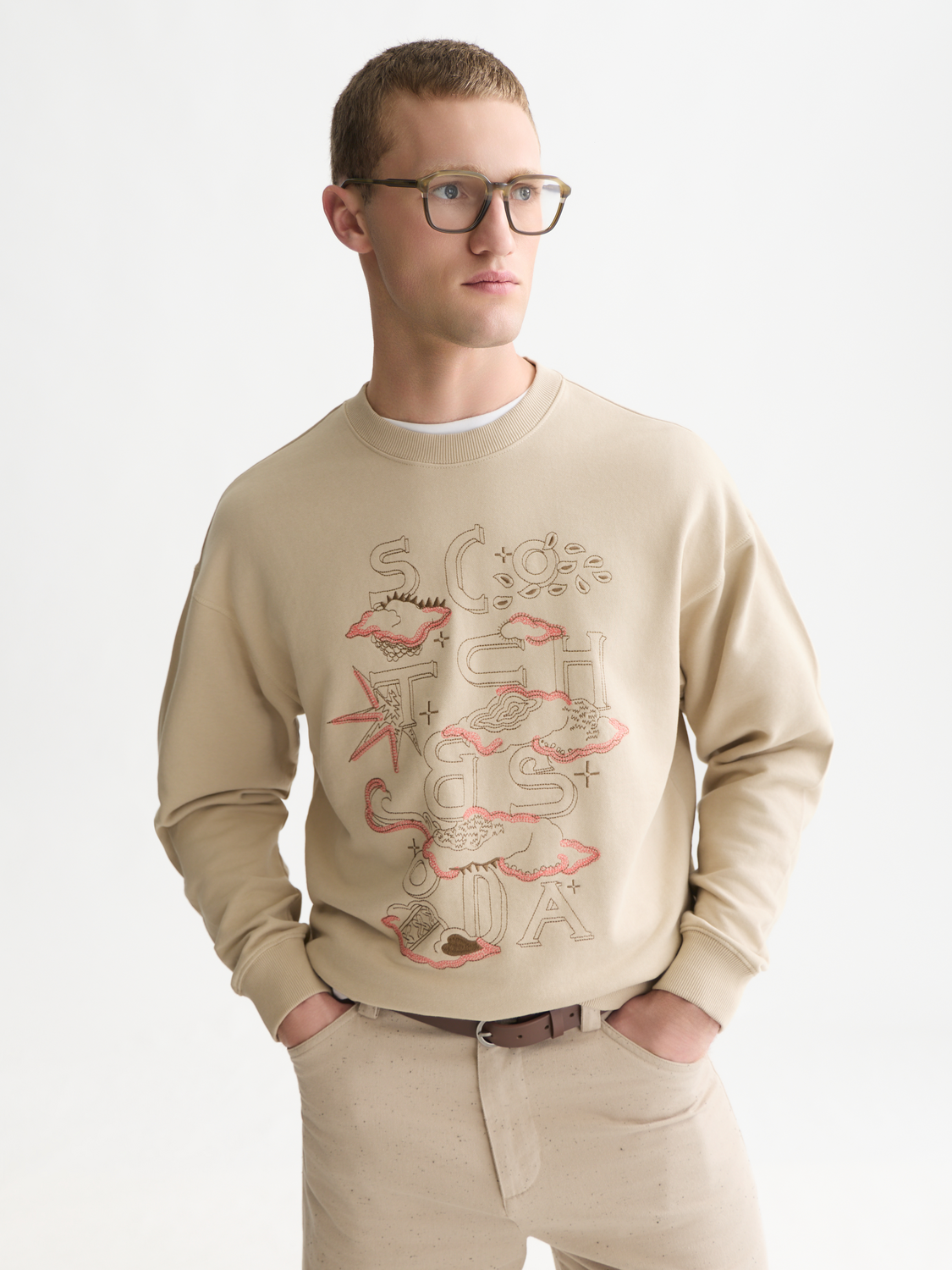 Front embroidered artwork relaxed-fit sweatshirt
