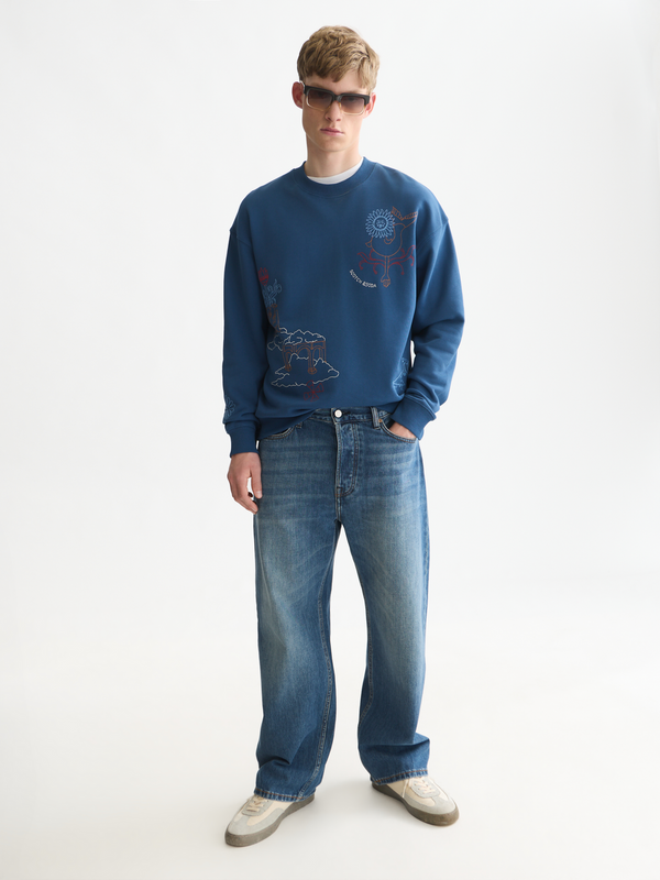 Sweatshirt mit besticktem Kunstwerk und lockerer Passform