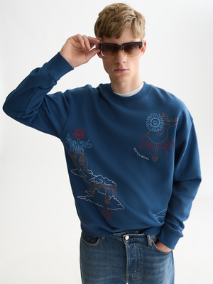 Sweatshirt mit besticktem Kunstwerk und lockerer Passform