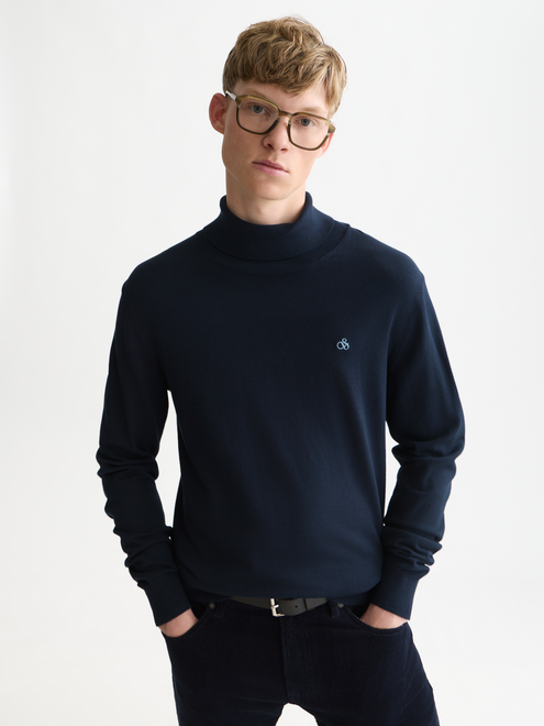 Embroidered Logo Turtleneck Knit Pullover